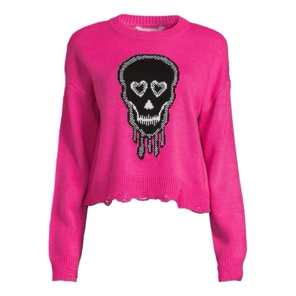 No Boundaries Pink Heart-Eyed Skull Sweater. Size 3XL. NWT
